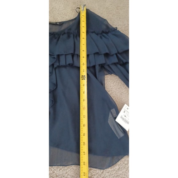 Zara Ruffled Sheer Blouse Black Long Sleeves Size Small NWT - Picture 10 of 10